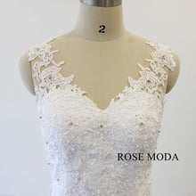 Load image into Gallery viewer, rosemoda-cap-sleeve-crystal-lace-trumpet-wedding-dress-b.jpg