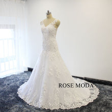 Load image into Gallery viewer, rosemoda-cap-sleeve-crystal-lace-trumpet-wedding-dress-d.jpg