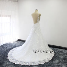 Load image into Gallery viewer, rosemoda-cap-sleeve-crystal-lace-trumpet-wedding-dress-g.jpg