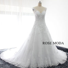 Load image into Gallery viewer, rosemoda-cap-sleeve-curved-v-neck-dropped-a-line-wedding-dress-b.jpg