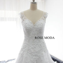 Load image into Gallery viewer, rosemoda-cap-sleeve-curved-v-neck-dropped-a-line-wedding-dress-c.jpg