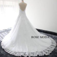 Load image into Gallery viewer, rosemoda-cap-sleeve-curved-v-neck-dropped-a-line-wedding-dress-h.jpg