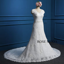 Load image into Gallery viewer, rosemoda-cap-sleeve-fitted-a-line-lace-wedding-dress-b.jpg