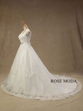 Load image into Gallery viewer, rosemoda-cap-sleeve-lace-ball-gown-wedding-dress-with-beaded-belt-b.jpg