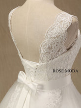 Load image into Gallery viewer, rosemoda-cap-sleeve-lace-ball-gown-wedding-dress-with-beaded-belt-o.jpg