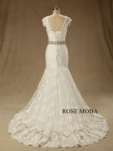 Load image into Gallery viewer, rosemoda-cap-sleeve-lace-mermaid-wedding-dress-with-detachable-crystal-blet-c.jpg