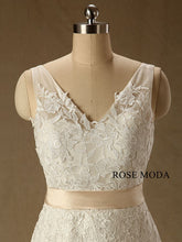 Load image into Gallery viewer, rosemoda-cap-sleeve-see-through-skirt-lace-mermaid-wedding-dress-d.jpg