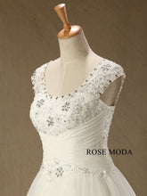 Load image into Gallery viewer, rosemoda-cap-sleeve-structured-lace-a-line-wedding-dress-e.jpg