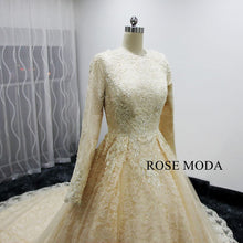 Load image into Gallery viewer, rosemoda-champagne-muslim-ball-gown-wedding-dress-c.jpg