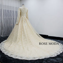 Load image into Gallery viewer, rosemoda-champagne-muslim-ball-gown-wedding-dress-f.jpg