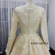 Load image into Gallery viewer, rosemoda-champagne-muslim-ball-gown-wedding-dress-g.jpg