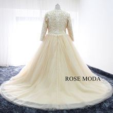 Load image into Gallery viewer, rosemoda-champagne-plus_muslim-wedding-dress-with-long-sleeve-b.jpg