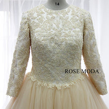 Load image into Gallery viewer, rosemoda-champagne-plus_muslim-wedding-dress-with-long-sleeve-d.jpg