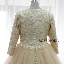 Load image into Gallery viewer, rosemoda-champagne-plus_muslim-wedding-dress-with-long-sleeve-e.jpg