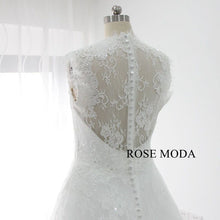Load image into Gallery viewer, rosemoda-chantilly-lace-a-line-wedding-dress-with-removable-crystal-belt-i.jpg