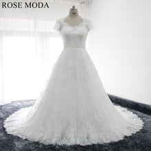 Load image into Gallery viewer, rosemoda-chantilly-lace-short-sleeve-a-line-wedding-dress-a.jpg