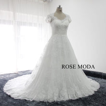 Load image into Gallery viewer, rosemoda-chantilly-lace-short-sleeve-a-line-wedding-dress-b.jpg