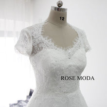 Load image into Gallery viewer, rosemoda-chantilly-lace-short-sleeve-a-line-wedding-dress-f.jpg