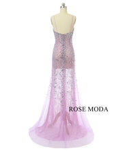 Load image into Gallery viewer, rosemoda-crystal-lace-illusion-purple-evening-dress-d.jpg