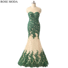 Load image into Gallery viewer, rosemoda-customized-green-lace-mermaid-evening-dress-a.jpg