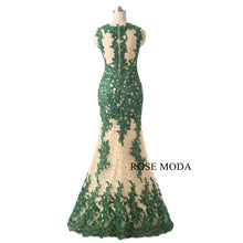 Load image into Gallery viewer, rosemoda-customized-green-lace-mermaid-evening-dress-c.jpg
