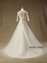 Load image into Gallery viewer, rosemoda-dropped-a-line-wedding-dress-with-removable-bolero-e.jpg