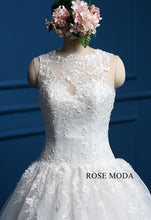 Load image into Gallery viewer, Rosemoda Scallop Bateau Neckline Dropped Waist Ball Gown Wedding Dress