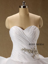 Load image into Gallery viewer, rosemoda-dropped-waist-ruffled-organza-ball-gown-wedding-dress-d.jpg