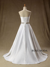 Load image into Gallery viewer, rosemoda-elegant-satin-a-line-wedding-dress-with-crystal-belt-d.jpg