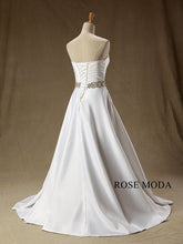 Load image into Gallery viewer, rosemoda-elegant-satin-a-line-wedding-dress-with-crystal-belt-g.jpg
