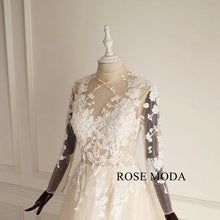 Load image into Gallery viewer, rosemoda-flowing-illusion-lace-a-line-wedding-dress-c.jpg