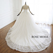 Load image into Gallery viewer, rosemoda-glitter-lace-ball-gown-wedding-dress-with-long-sleeve-b.jpg