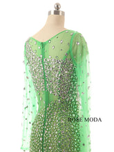 Load image into Gallery viewer, rosemoda-green-long-sleeve-beaded-illusion-mermaid-prom-dress-f.jpg