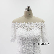 Load image into Gallery viewer, rosemoda-half-sleeve-pearl-lace-mermaid-wedding-dress-b.jpg