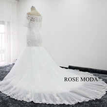 Load image into Gallery viewer, rosemoda-half-sleeve-pearl-lace-mermaid-wedding-dress-d.jpg