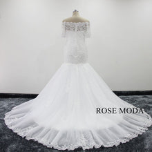 Load image into Gallery viewer, rosemoda-half-sleeve-pearl-lace-mermaid-wedding-dress-e.jpg