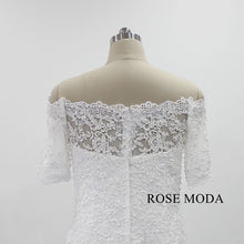 Load image into Gallery viewer, rosemoda-half-sleeve-pearl-lace-mermaid-wedding-dress-f.jpg