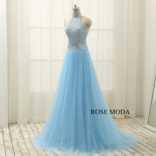 Load image into Gallery viewer, rosemoda-halter-beaded-blue-a-line-prom-dress-b.jpg