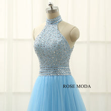 Load image into Gallery viewer, rosemoda-halter-beaded-blue-a-line-prom-dress-e.jpg