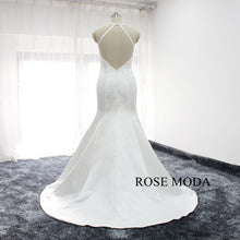 Load image into Gallery viewer, rosemoda-halter-plain-satin-mermaid-wedding-dress-d.jpg