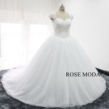 Load image into Gallery viewer, rosemoda-heavy-beaded-ball-gown-wedding-dress-with-detachable-lace-bolero-b.jpg