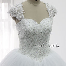 Load image into Gallery viewer, rosemoda-heavy-beaded-ball-gown-wedding-dress-with-detachable-lace-bolero-d.jpg