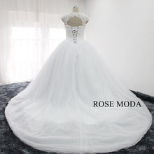 Load image into Gallery viewer, rosemoda-heavy-beaded-ball-gown-wedding-dress-with-detachable-lace-bolero-e.jpg