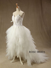 Load image into Gallery viewer, rosemoda-high-low-feathers-short-wedding-dress-b.jpg