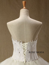 Load image into Gallery viewer, rosemoda-high-low-feathers-short-wedding-dress-f.jpg