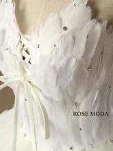 Load image into Gallery viewer, rosemoda-high-low-feathers-short-wedding-dress-h.jpg
