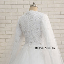 Load image into Gallery viewer, rosemoda-high-neck-long-sleeve-muslim-ball-gown-wedding-dress-e.jpg
