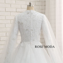 Load image into Gallery viewer, rosemoda-high-neck-long-sleeve-muslim-ball-gown-wedding-dress-f.jpg