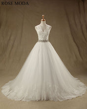 Load image into Gallery viewer, rosemoda-illusion-ball-gown-wedding-dress-with-crystal-belt-a.jpg