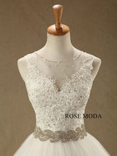 Load image into Gallery viewer, rosemoda-illusion-ball-gown-wedding-dress-with-crystal-belt-d.jpg